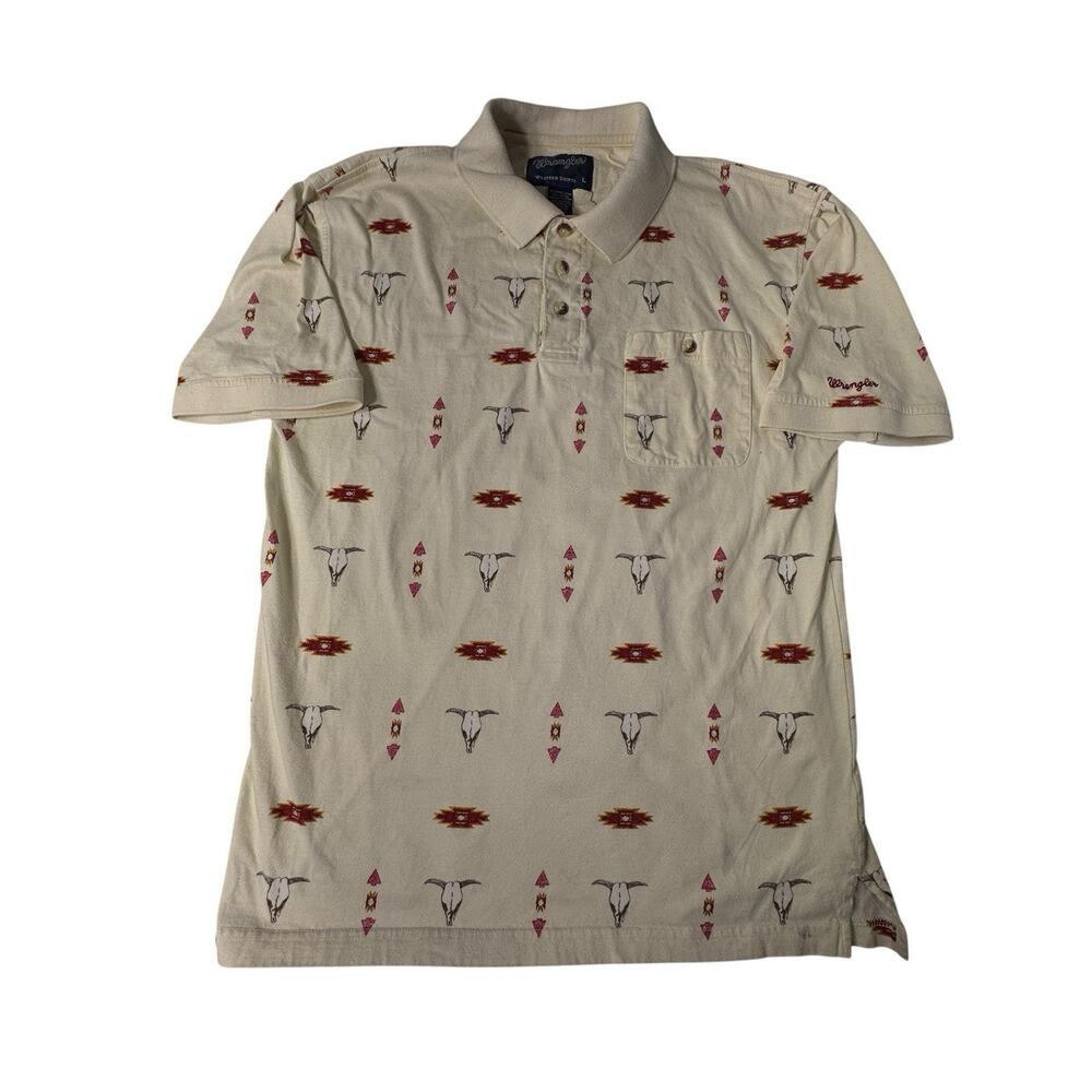 Vintage Wrangler Western Polo Shirt Men’s L Aztec Print Short Sleeve Pocket